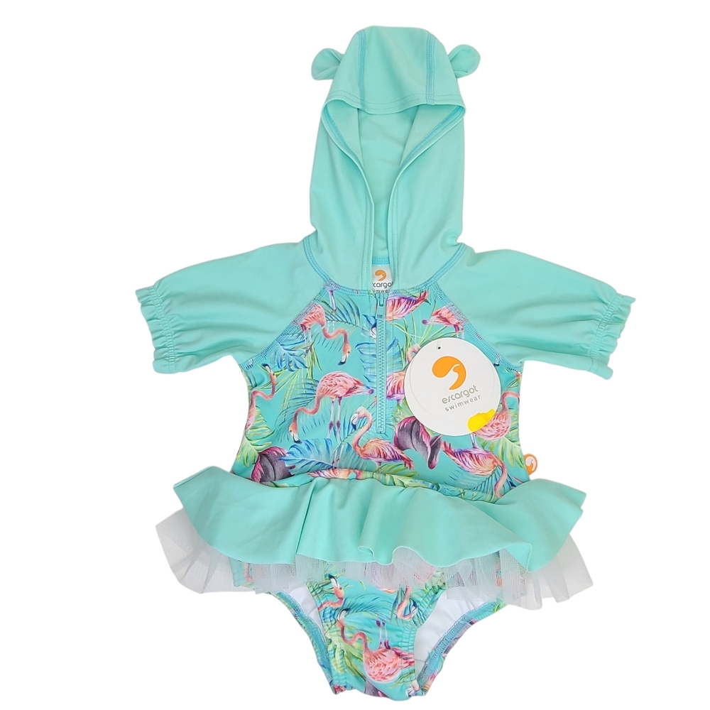 Escargot Flamingo Forest One Piece Hooded Tutu Swimsuit 12-18 Months NWT